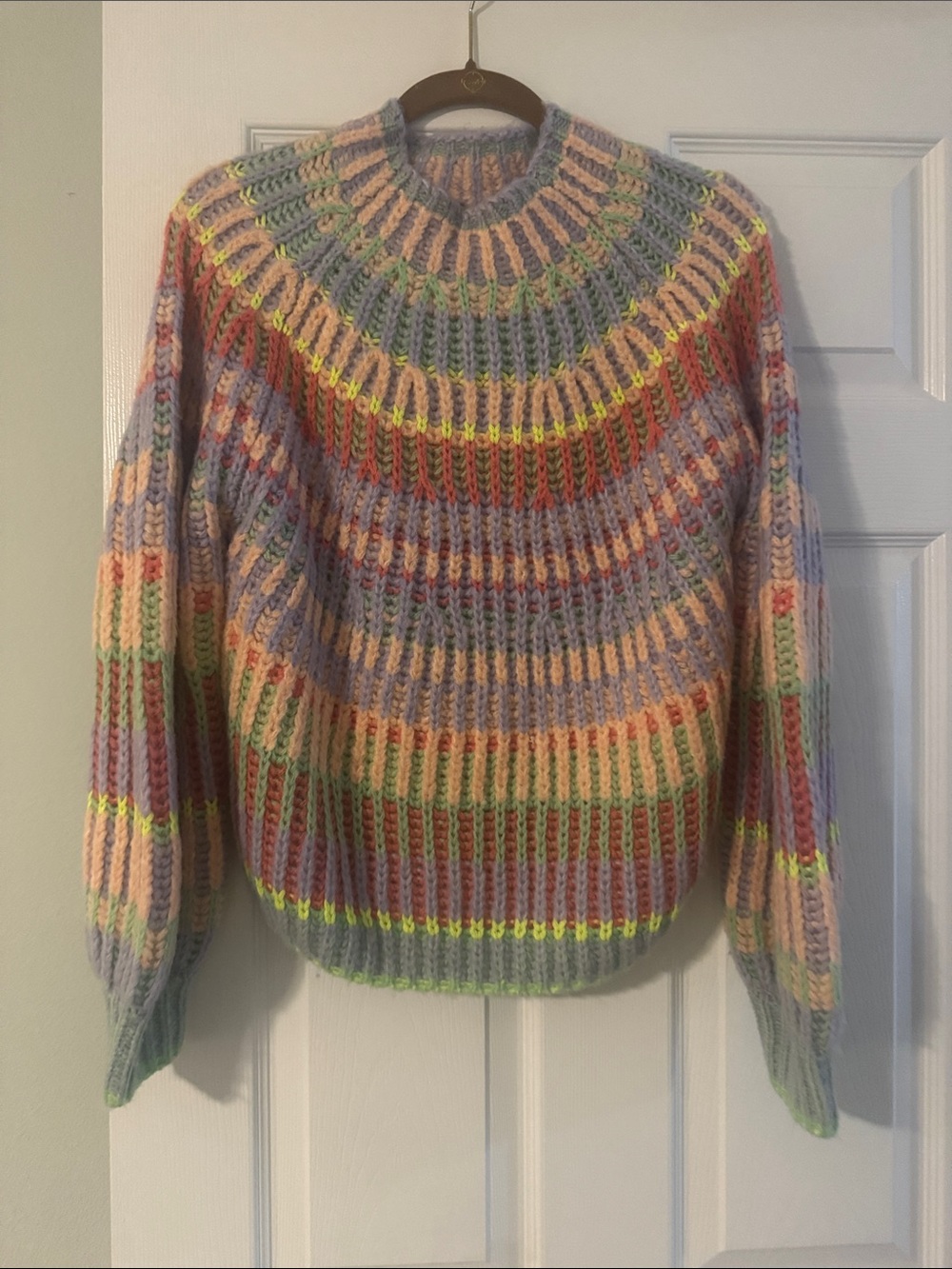 Maeve Pastel Multistripe Cowlneck Sweater - Lavender, Peach, Mint